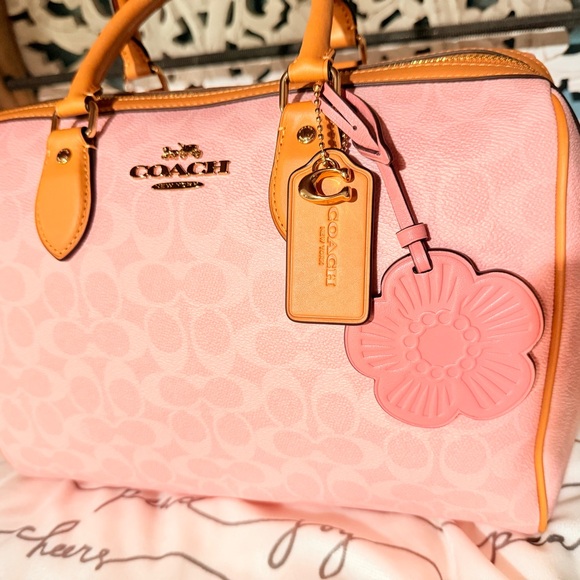 Coach Powder Pink & Tan ROWAN LRG satchel +Matching Corner Zip Wristlet Wallet - Picture 11 of 12